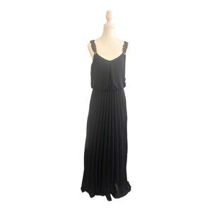 Bisou Bisou Michele Bohbot Black Maxi Goddess Dress Beaded Adjustable Straps NWT